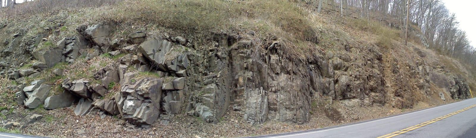 An outcrop of the Devonian Mahantango Formation along US Route 522 in Fulton County, Pennsylvania.