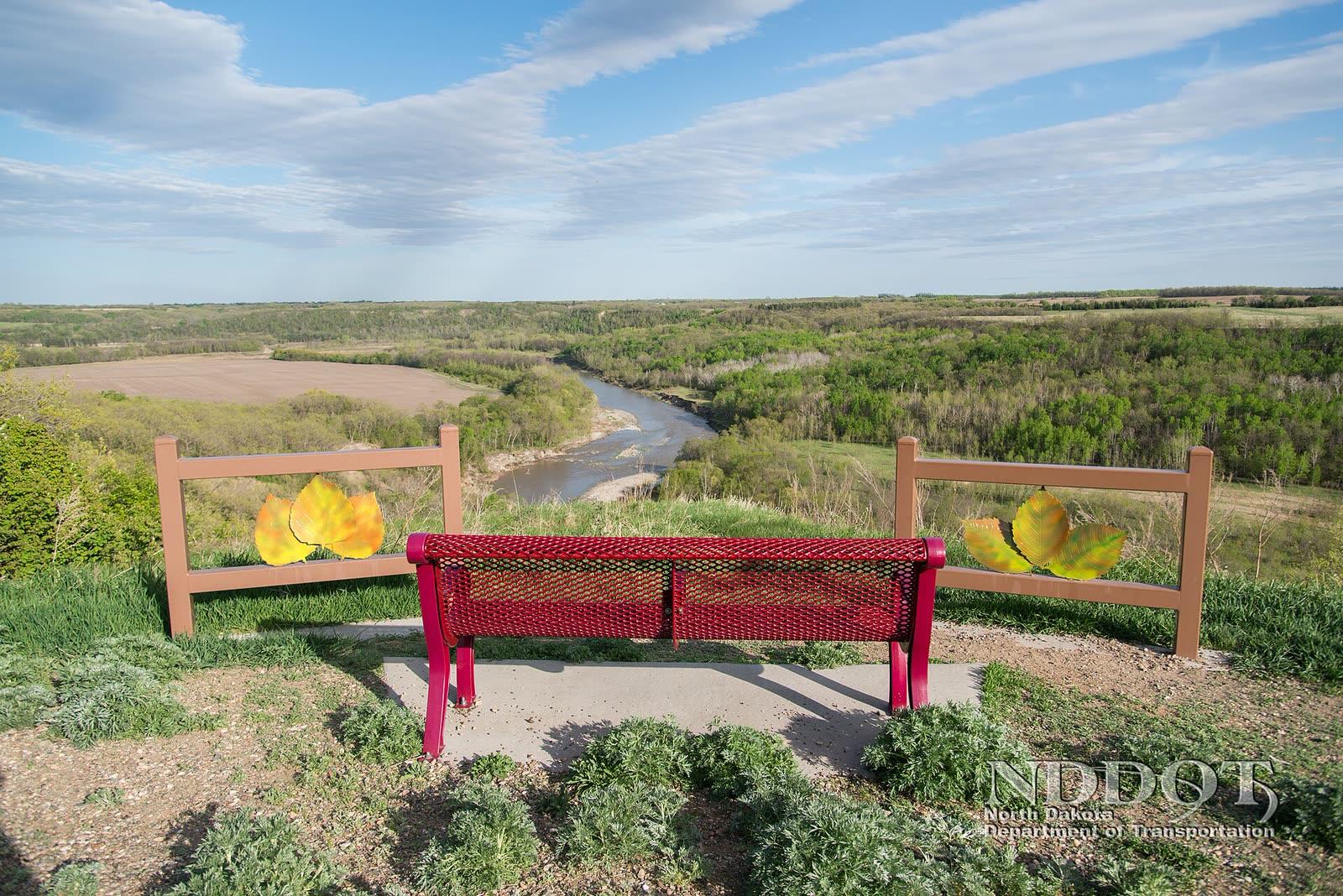 The wooded Pembina Gorge and Pembina River seen from the Tetrault State Forest lookout, North Dakota.