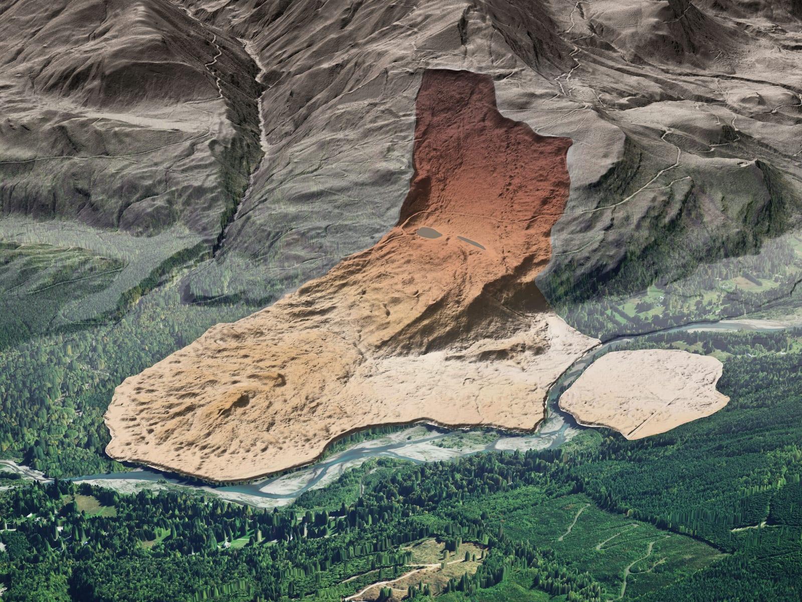 The prehistoric landslide near the confluence of Racehorse Creek in Whatcom County, Washington.