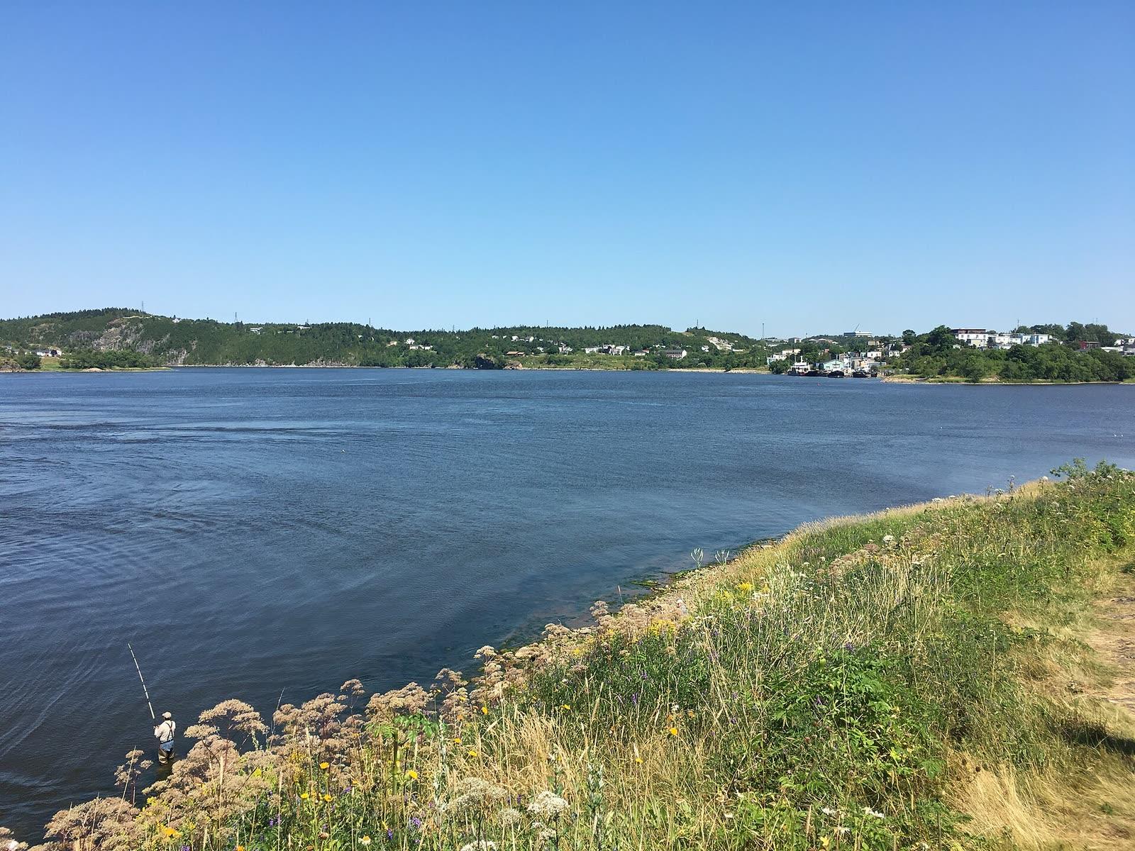 The Reversing Falls reach of the Saint John River in New Brunswick, one of the Stonehammer Geopark sites, at slack water
