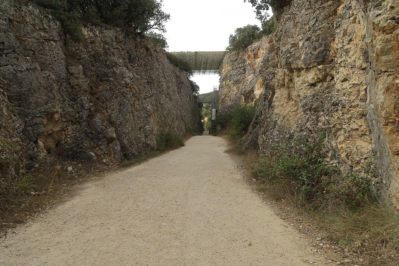 The excavation trench cut through the hillside at the Atapuerca archaeological site, Burgos, Spain.