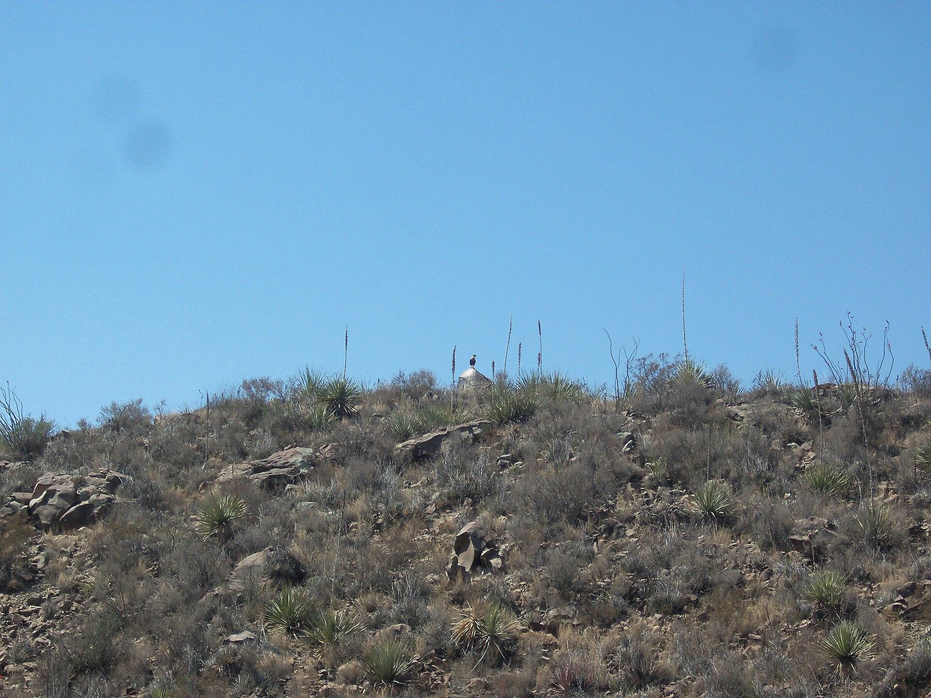 The arid badlands at Rincón Colorado, General Cepeda, Coahuila, with the site entrance in the distance