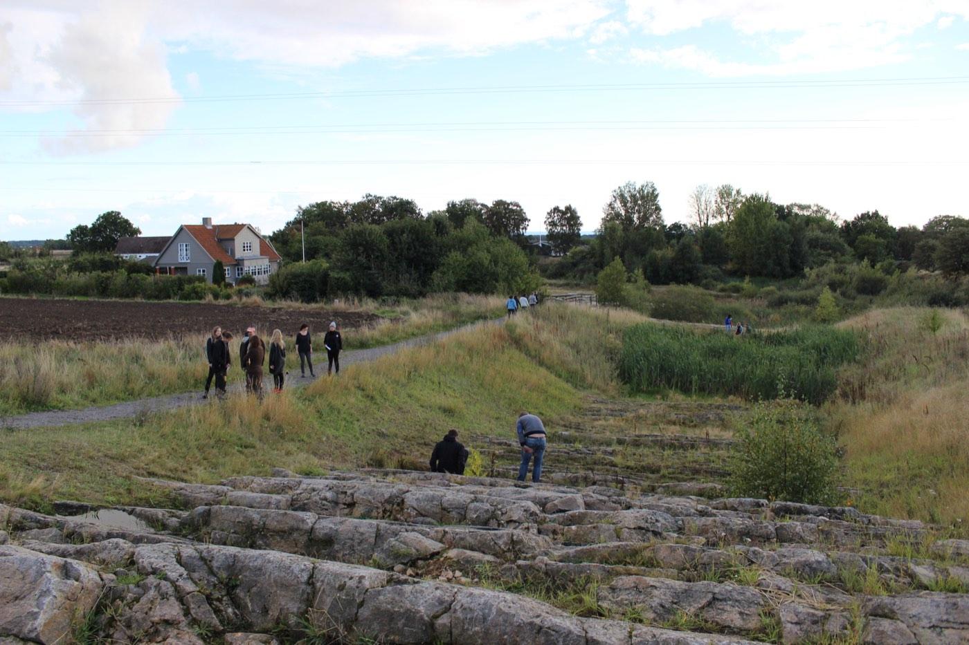 An exposure showing the fault between Precambrian granite and younger sediments on Bornholm.