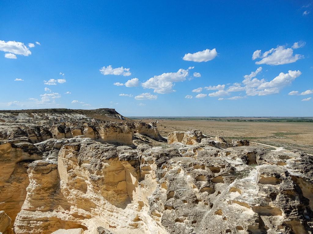 Castle Rock chalk pillar and surrounding badlands rising from the western Kansas plains in Gove County.