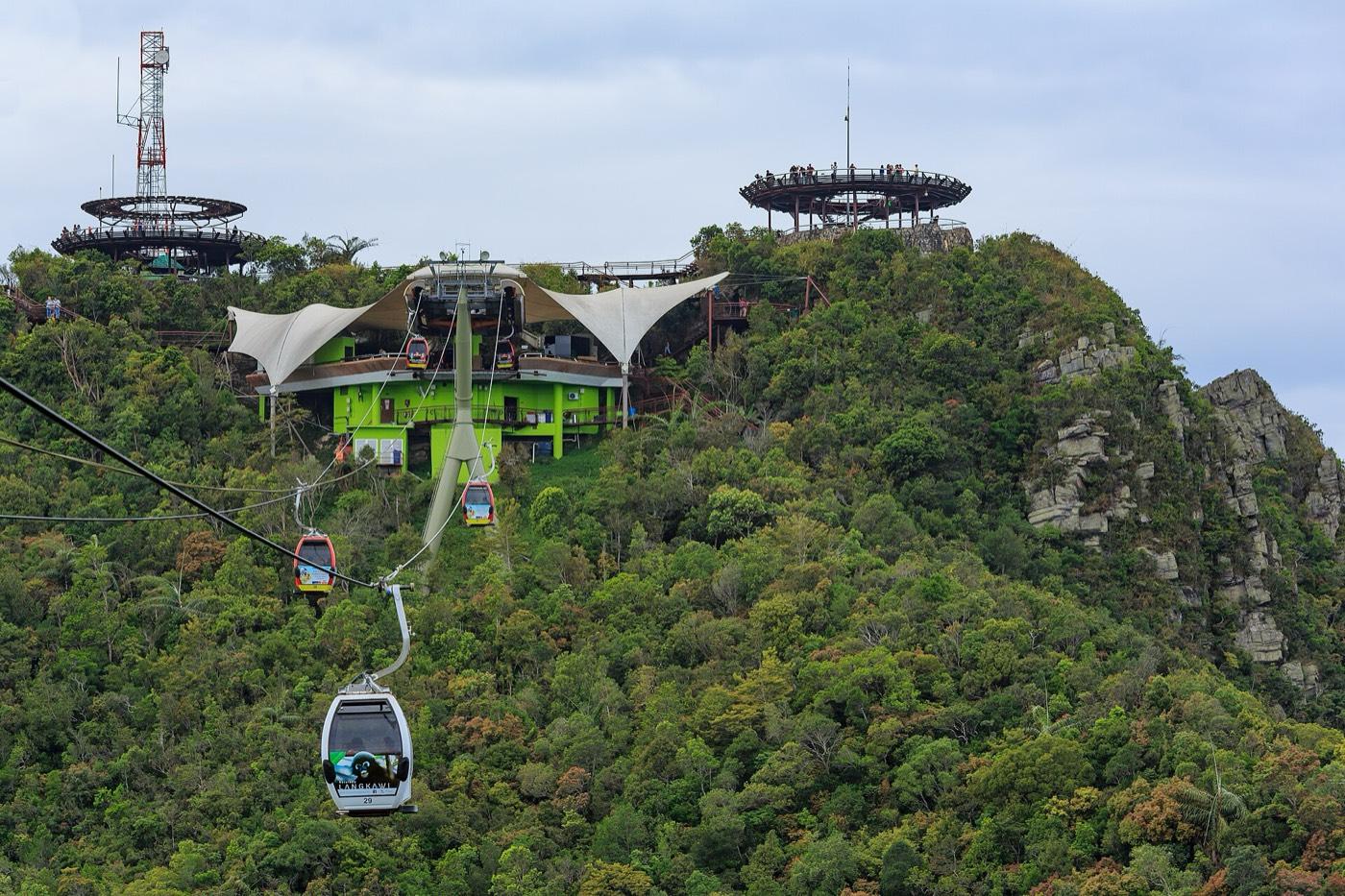 The Langkawi cable car climbing the forested sandstone ridge of Gunung Machinchang