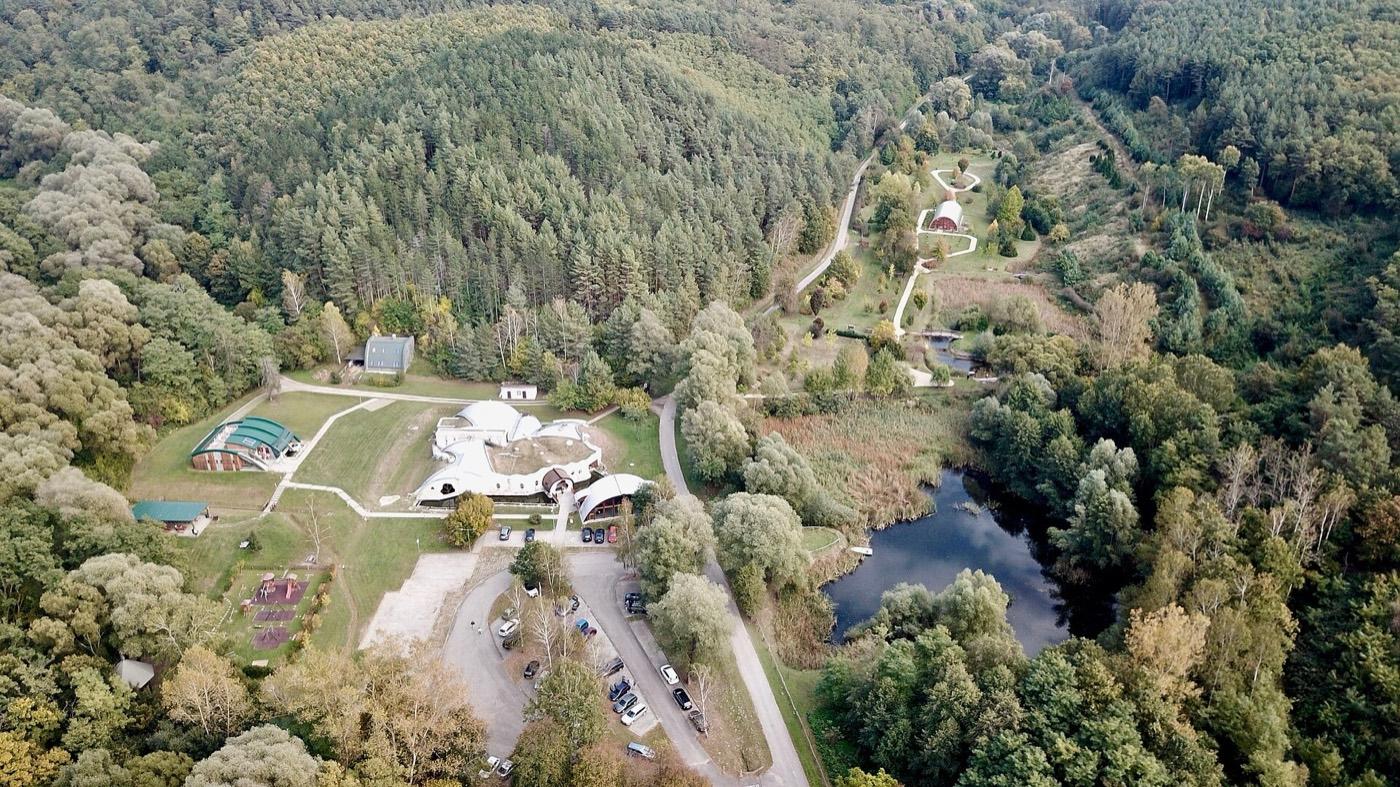 Aerial view of the visitor centre at the Ipolytarnoc Fossils nature reserve