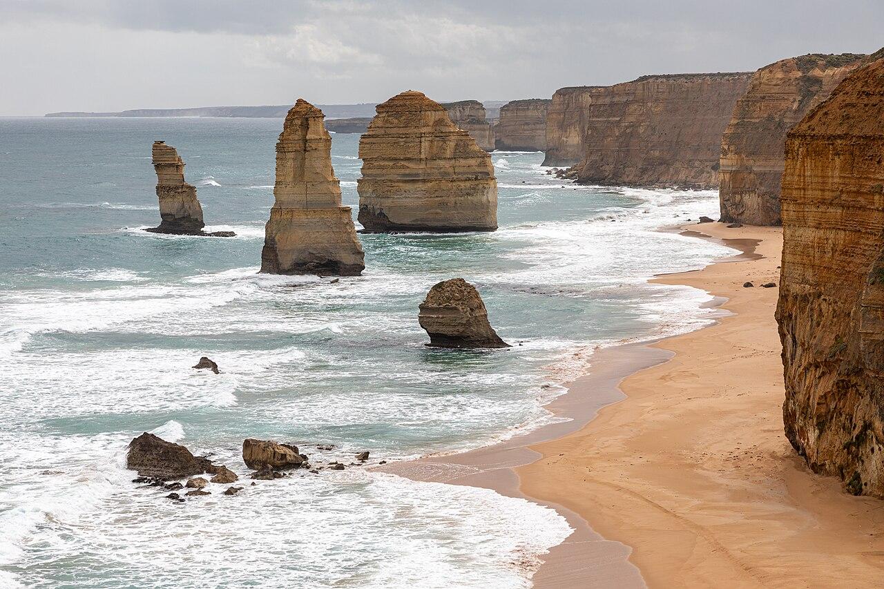The Twelve Apostles, limestone stacks standing offshore below the cliffs of Port Campbell National Park, Victoria