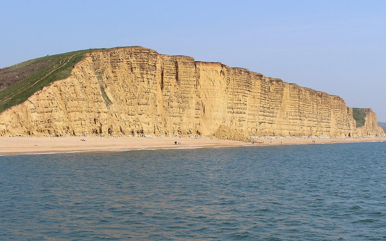 East Cliff, West Bay, Dorset, England taken from West Pier, West Bay harbour